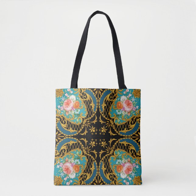 Pink Orange Flowers: Square Composition Tote Bag (Front)