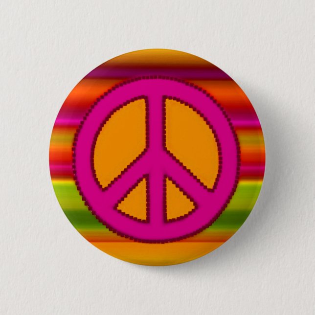Pink Orange Fractal & Peace Sign 6 Cm Round Badge (Front)