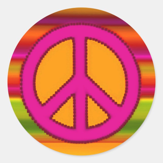 Pink Orange Fractal & Peace Sign Classic Round Sticker (Front)