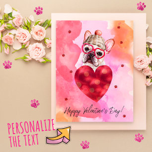 Pink Orange French Bulldog Valentines Day Gift Dog Holiday Postcard