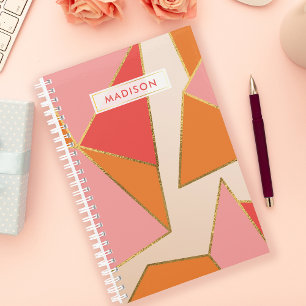 Pink Orange Geometric Gold Glitter Personalised Planner
