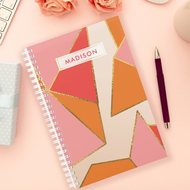 Pink Orange Geometric Gold Glitter Personalised Planner (Creator Uploaded)