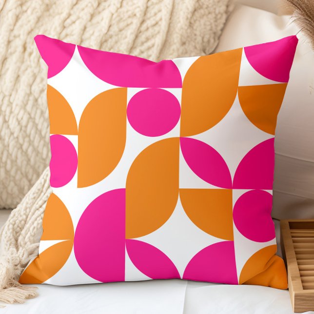 Pink Orange Geometric Mid Century Pattern Cushion (Creator Uploaded)