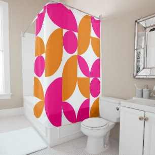 Pink Orange Geometric Mid Century Pattern Shower Curtain