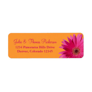 Pink Orange Gerbera Daisy Wedding Return Address Label