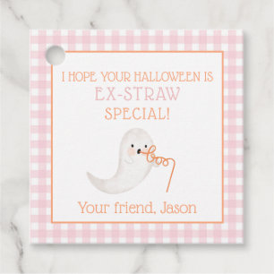 Pink Orange Ghost Ek-straw Halloween Straw Kids  Favour Tags