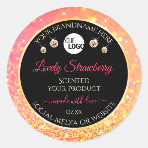 Pink Orange Glitter Black Product Labels with Logo