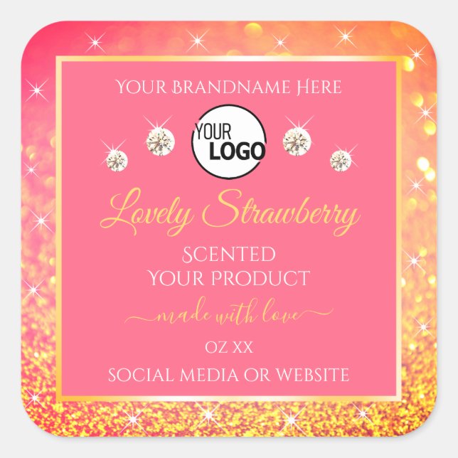 Pink Orange Glitter Product Labels Logo Diamonds (Front)