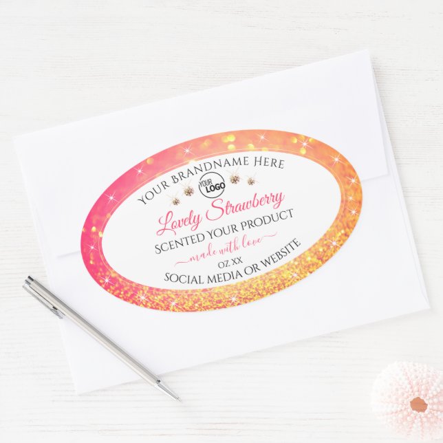 Pink Orange Glitter White Product Labels with Logo (Envelope)