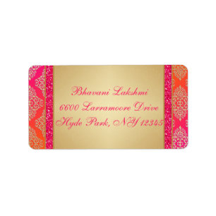 Pink Orange Gold Damask FAUX Glitter Address Label