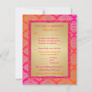 Pink, Orange, Gold FAUX Glitter RSVP Card