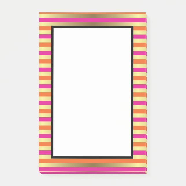 Pink, Orange & Gold Faux Metallic Stripes Post-it Notes (Front)