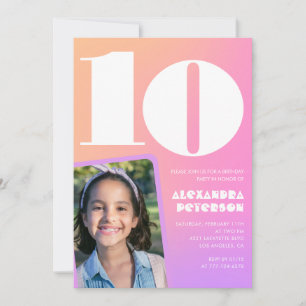 Pink Orange Gradient 10th birthday invitations