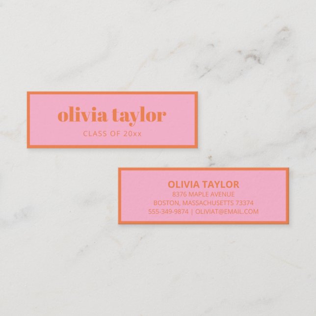 Pink Orange Graduation Contact Calling Card Insert (Front/Back)