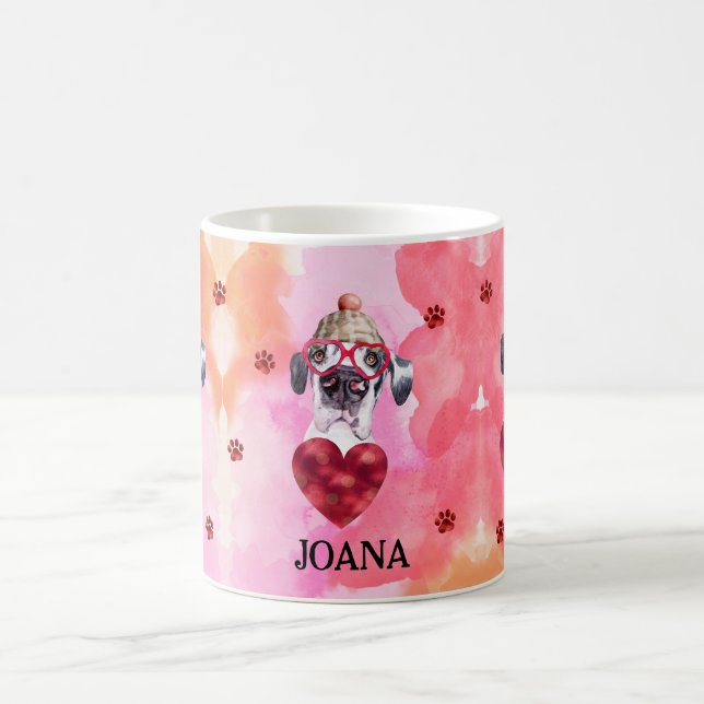 Pink Orange Great Dane Valentine's Day Gift Dog Coffee Mug (Center)