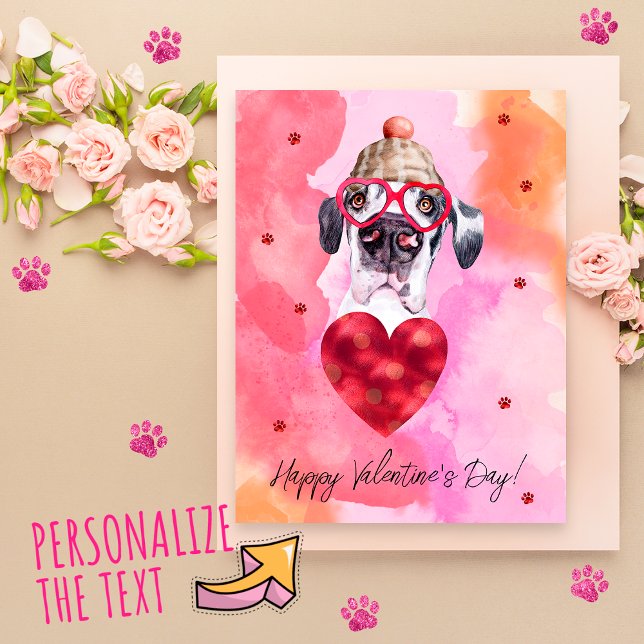 Pink Orange Great Dane Valentine's Day Gift Dog Holiday Postcard (Creator Uploaded)