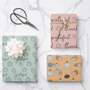 Pink Orange Green Thanksgiving Wrapping Paper