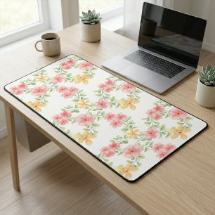Pink Orange Green Watercolor Wildflower Desk Mat