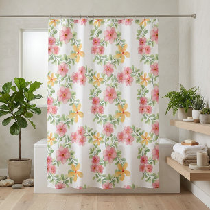 Pink Orange Green Watercolor Wildflower Shower Curtain