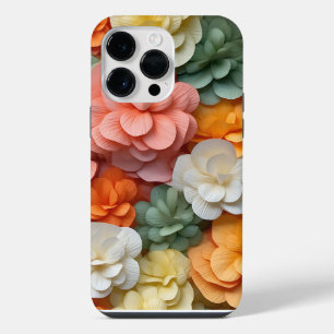 PINK ORANGE GREEN WHITE 3-D LOOK BEGONIA FLOWERS iPhone 14 PRO MAX CASE