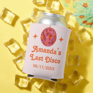 Pink Orange Groovy Last disco Bachelorette Can Cooler
