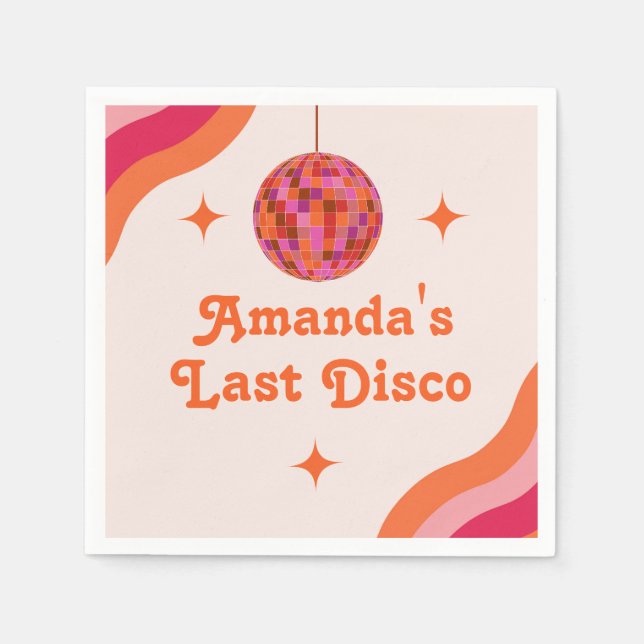 Pink Orange Groovy Last disco Bachelorette  Napkin (Front)