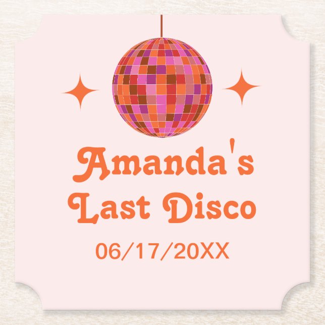 Pink Orange Groovy Last disco Bachelorette Paper Coaster (Front)