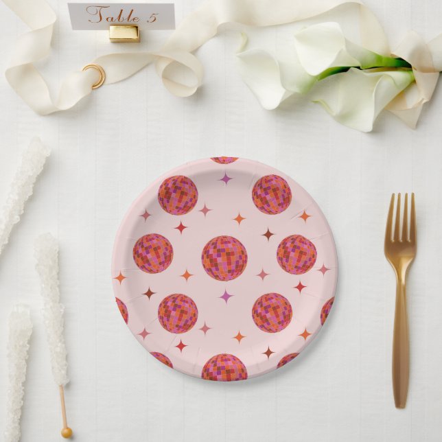 Pink Orange Groovy Last disco Bachelorette    Paper Plate (Wedding)