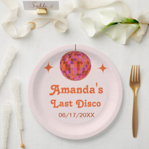 Pink Orange Groovy Last disco Bachelorette Paper Plate