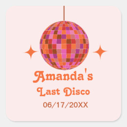 Pink Orange Groovy Last disco Bachelorette Square Sticker