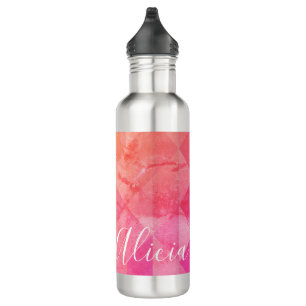 Pink orange grunge pattern, custom name text 710 ml water bottle