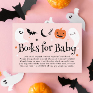 Pink Orange Halloween Baby Shower Books for Baby Enclosure Card