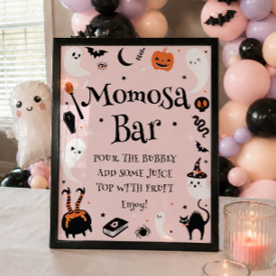 Pink Orange Halloween Baby Shower Momosa Bar Poster