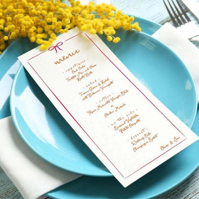 Pink & Orange Hand Drawn Bow Frame Wedding Menu (Creator Uploaded)