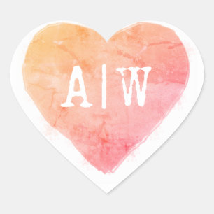 Pink Orange Heart Monogram Wedding Envelope Seal