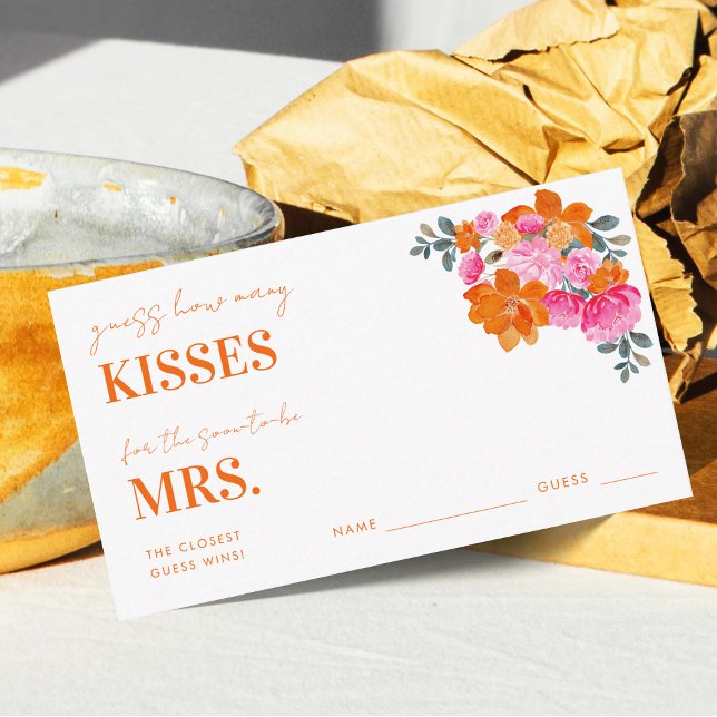 Pink & Orange How Many Kisses Bridal Shower Enclosure Card (Creator Uploaded)