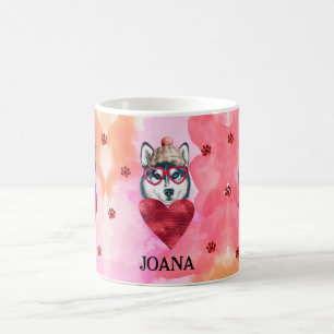 Pink Orange Husky Valentine's Day Gift Dog Coffee Mug