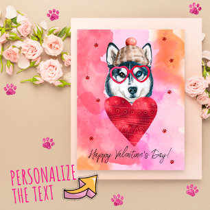 Pink Orange Husky Valentine's Day Gift Dog Holiday Postcard
