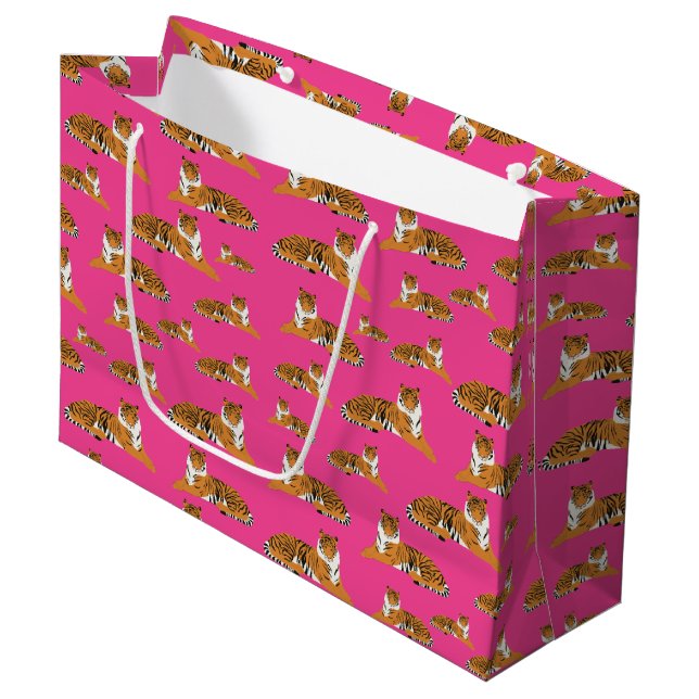 Pink Orange Jungle Tiger Animal Pattern   Large Gift Bag (Front Angled)