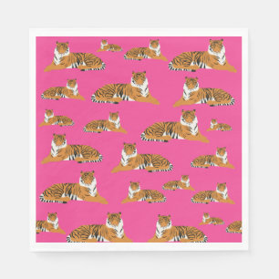 Pink Orange Jungle Tiger Animal Pattern   Napkin