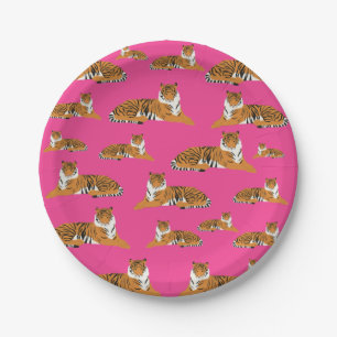 Pink Orange Jungle Tiger Animal Pattern  Paper Plate