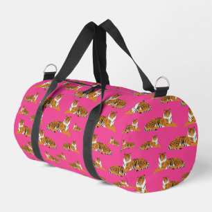 Pink Orange Jungle Tiger Animal Pattern School Duffle Bag
