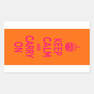 Pink Orange Keep Calm and Carry On Rectangular Sticker