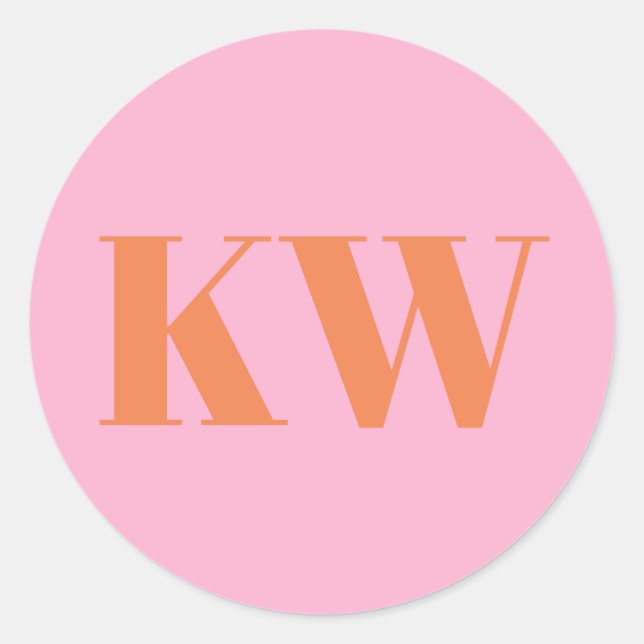 Pink Orange Large Monogrammed Initial Personalised Classic Round Sticker (Front)