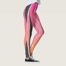Pink & Orange Leggings With Wavy Black Stripes