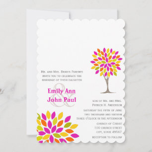 Pink Orange Lemon Green Rustic Tree Flower Wedding Invitation