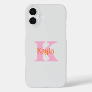 Pink Orange Light Grey Gray Custom Color Cool iPhone 16 Plus Case