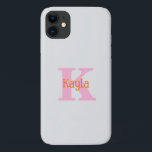 Pink Orange Light Grey Grey Custom Colour Cool iPhone 11 Case<br><div class="desc">Monogrammed initial and name with cool pink and orange colours in light grey background,  and you may change the colours if you wish. Cool travel gift idea for him or her.</div>