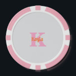 Pink Orange Light Grey Grey Custom Colour Gift Poker Chips<br><div class="desc">Monogrammed initial and name with cool pink and orange colours in light grey background,  and you may change the colours if you wish. Cool gift idea for him or her.</div>