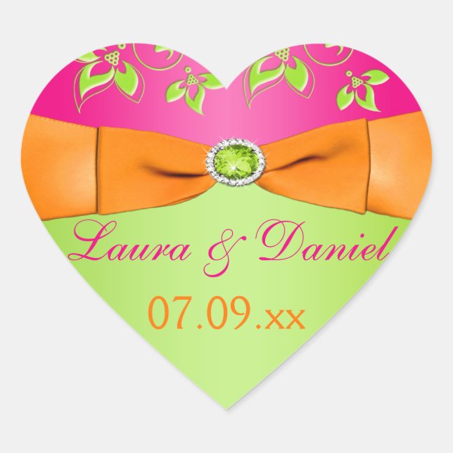 Pink Orange Lime Floral Wedding Favour Sticker (Front)